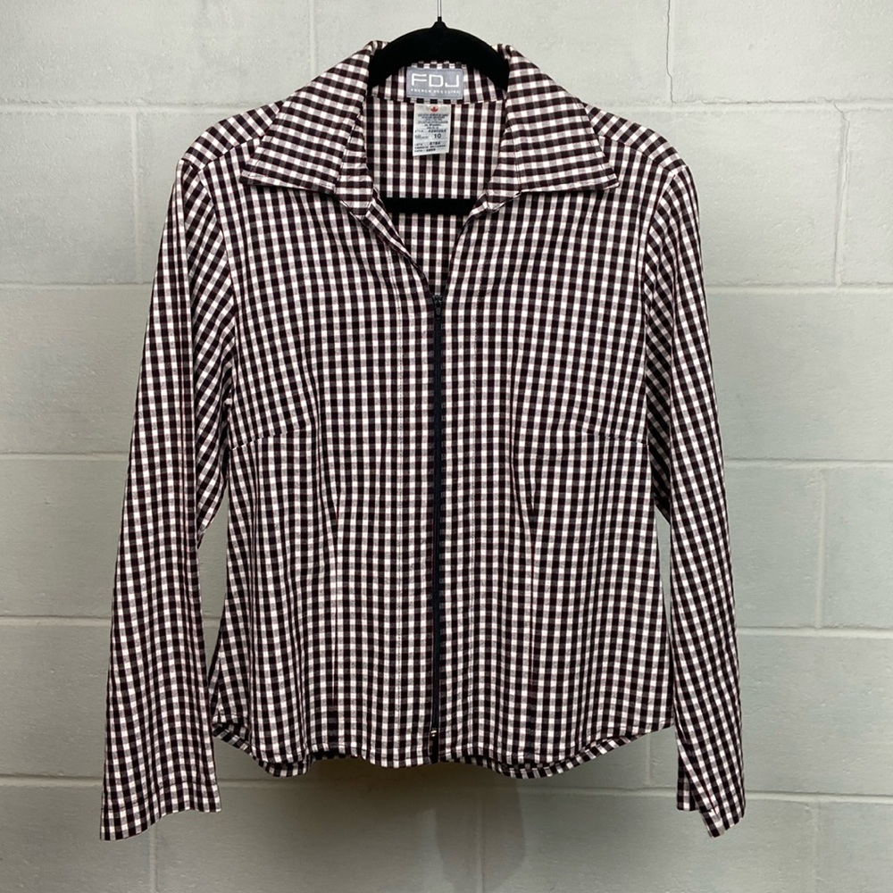 FDJ French Dressing Women's Full Zip Plaid Jacket Stretch Size 10 Black Red‎ EUC